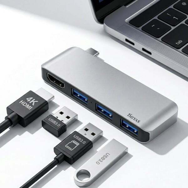 USB C ハブ 4-IN-1 HDMI 出力 USB3.0 ウルトラスリム 4ポートハブ USB ...