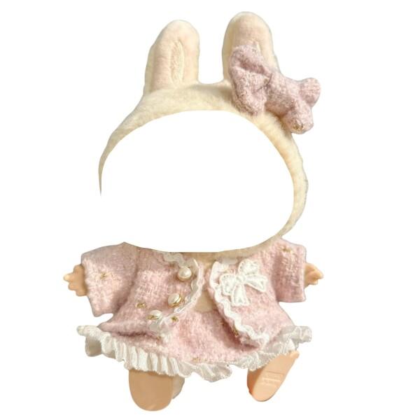 AXLUCE ラブブ 服 ツイード風ジャケット スカート ぬいぐるみ 服 (ピンク)