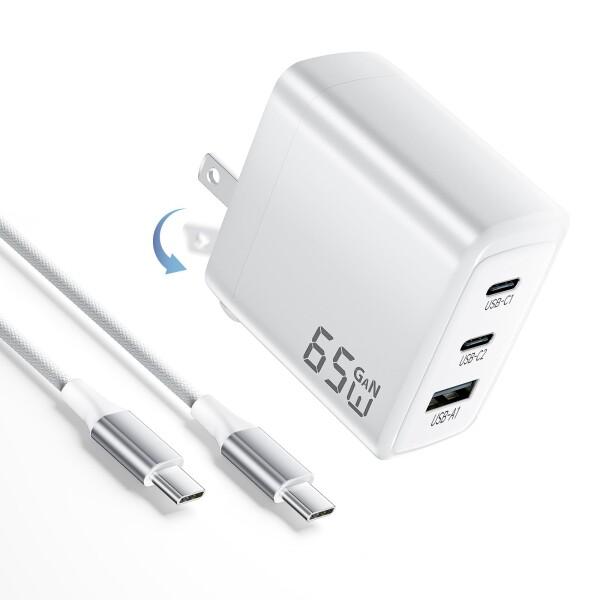 PD 65W 急速充電器 type-c2M type-c ケーブル付きタイプC GaN II採用 携...