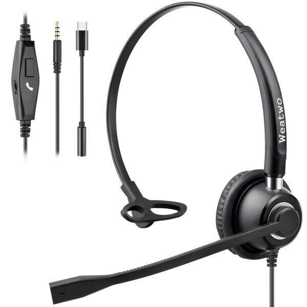 Weatwoヘッドセット3.5mm/USB-C接続 ノイズキャンセリングマイク付き 有線ヘッドホン ...