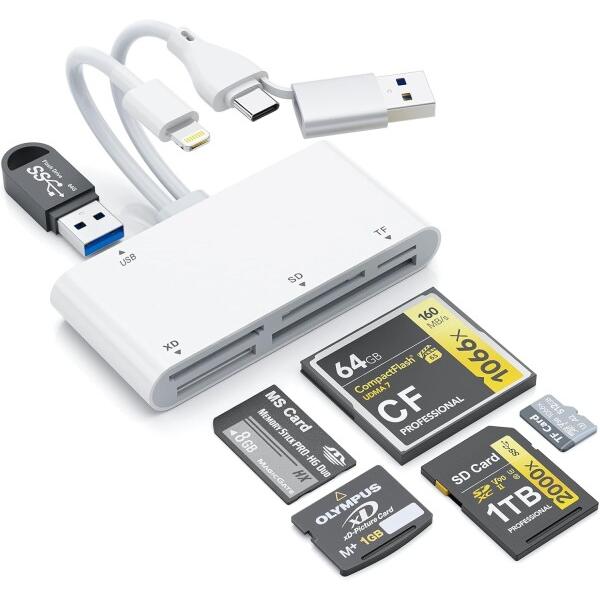 SDカードリーダー 6-in-3 メモリカードリーダー Type C/USB A/Lightnin ...