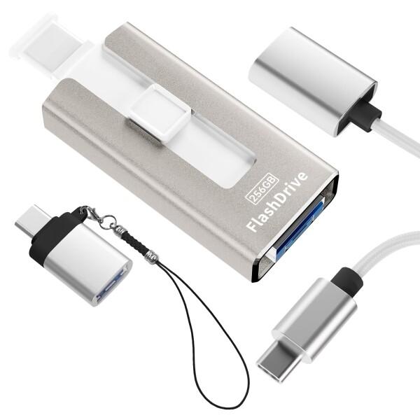 ４in1 USBメモリ 256GB Phone対応 USBメモリ スマホ写真保存 外付けストレージ ...