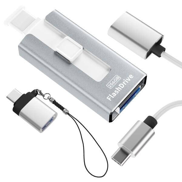 ４in1 USBメモリ 256GB Phone対応 USBメモリ スマホ写真保存 外付けストレージ ...