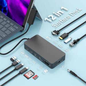 12 in 1 Microsoft Surface Dock, Surface Pro ドッキングステーション トリプルディスプレイ HDMI 4K VGA Microsoft
