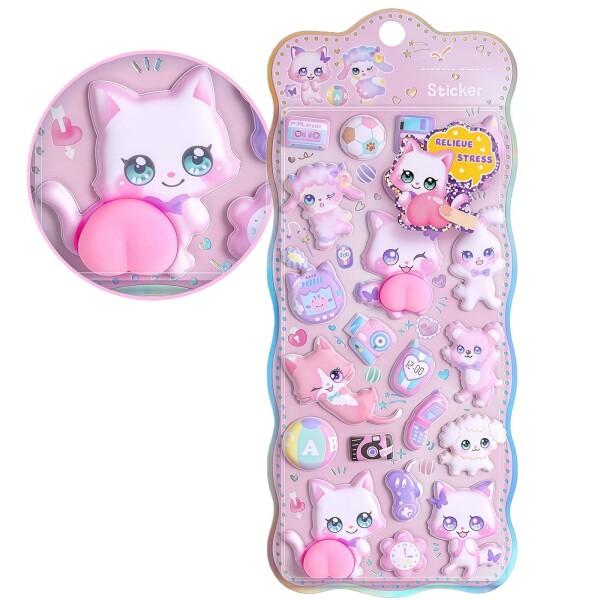 動物モチーフ 3D 立体ステッカー 弾力ソフト素材 りデザイン もちもち触感 デコレーションステ