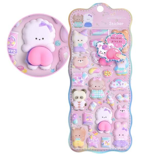 動物モチーフ 3D 立体ステッカー 弾力ソフト素材 りデザイン もちもち触感 デコレーションステ