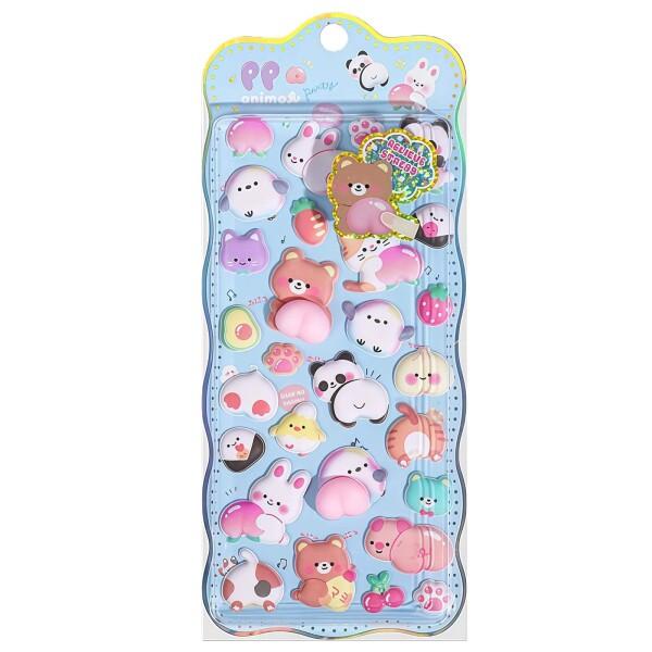 動物モチーフ 3D 立体ステッカー 弾力ソフト素材 りデザイン もちもち触感 デコレーションステ