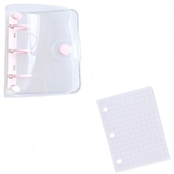 AkNebriax 1個 手帳 3穴バインダー 可愛い 防水 ミニ PVCクリア素材 スケジュール帳...