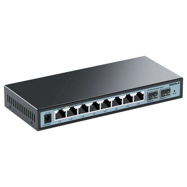 Sodola 2.5gbps スイッチングハブ 10ポート（8x2.5G RJ45と2x10G SF...