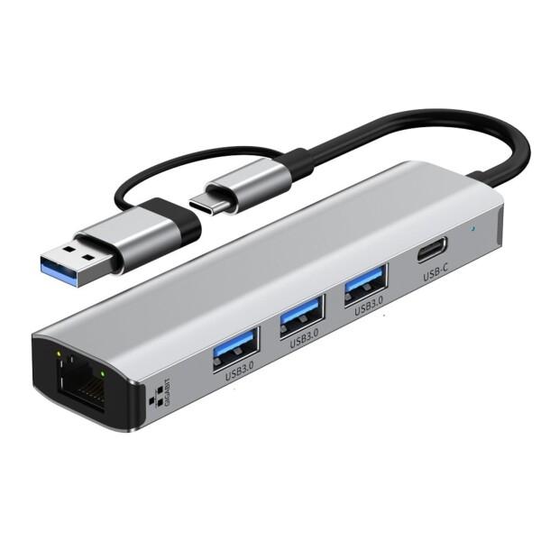 USB C 有線LANアダプター 5-in-1 1000Mbps LAN ハブ (Type C+US...