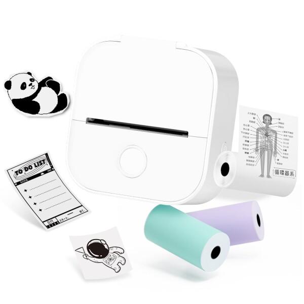 Memoqueen T02 Sticker Printer with 3 Rolls Paper, ...