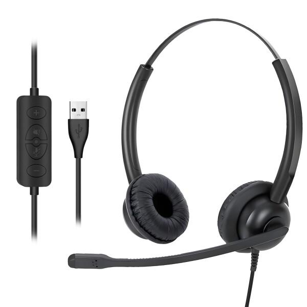 ヘッドセットUSB接続 ノイズキャンセリングマイク付き 有線ヘッドホン 両耳 PC用ヘッドセ