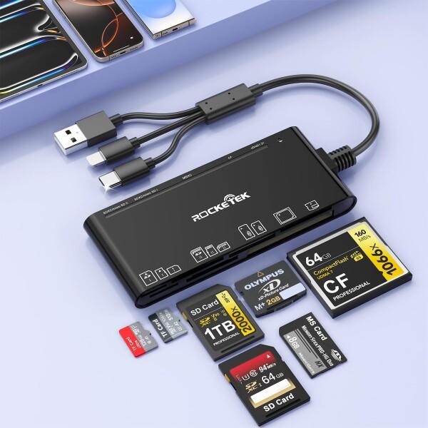 7 in 3 USB C + USB 3.0 + Lightning マルチカードリーダーアダプター...