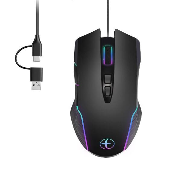 有線ゲーミングマウス USB-C/USB-A両対応 RGBバックライト搭載 4段階DPI調整 PC/...