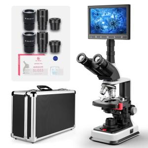Vabiooth Lab 複合三眼顕微鏡 40倍〜2500倍 7インチLCD交換可能 分割画面 5MP電子アイピース 二層機械式