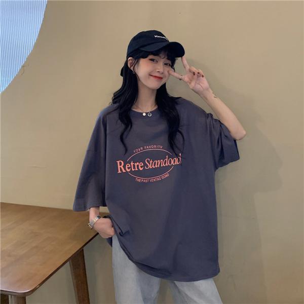 夏Tシャツ オーバーサイズ レディース Tシャツ 半袖 ドロップショルダー クルーネック 5分丈袖T...