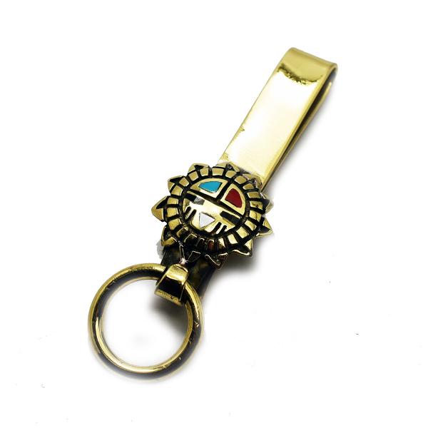 キーホルダー 真鍮 ブラス クリップキーホルダー サンフェイス タイプ1 インディアン デザイン ホ...