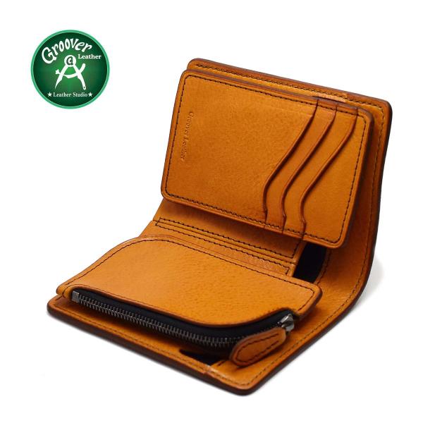 財布  二つ折り財布 独自の隠しステッチ製法 グルーバーレザー GMW-100-NBRN 手縫い ウ...