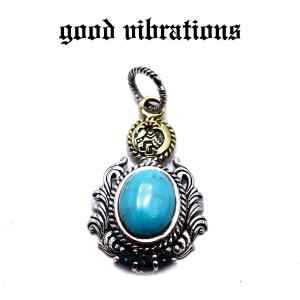 【正規取扱店】good vibrations  ターコイズ ＆ ココペリ エンブレム ペンダントトップ チャーム スターリングシルバー 純銀 Silver925＜送料無料＞