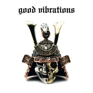 【正規取扱店】good vibrations グッドバイブレーションズ 和柄 戦国武将 鎧兜 長鍬形 ハーフスカルフェイス チャーム シルバー ネックレス　送料無料