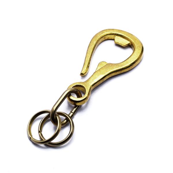 真鍮製 ブラス ボトルオープナー/ショートタイプ キーフック ワイルドブラス 2重リング付き キーホ...