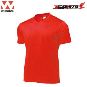 wundou ドライライト Vネック Tシャツ レッド Lサイズ