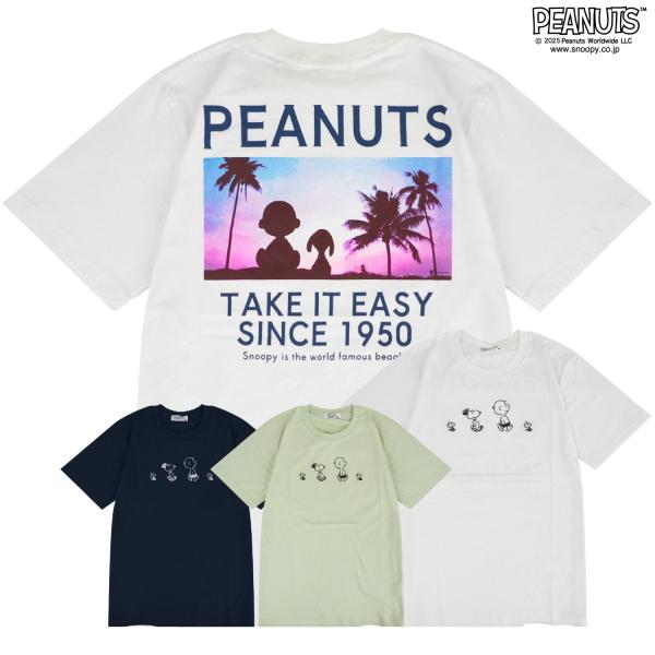 スヌーピー Tシャツ 半袖 トップス バック フォト プリント 刺繍  SNOOPY PEANUTS