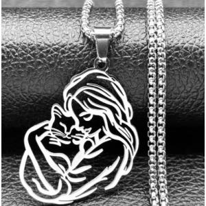 猫を抱く女性がかわいいネックレス シルバー レディース かわいい ねこ ネコ 雑貨 アクセサリー