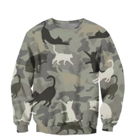 猫×迷彩（カモフラージュ）がユニークなトレーナー プルオーバー スウェット レディース メンズ かわ...