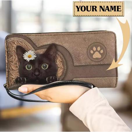 猫 黒猫 財布 長財布 かわいい オリジナル オーダーメイド 名入れ ネーム ねこ ネコ 雑貨 グッ...