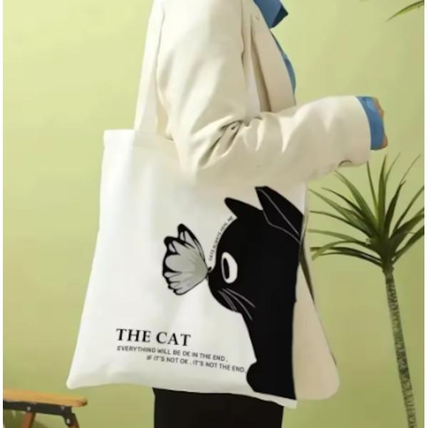 黒猫がかわいいトートバッグ キャンバス トート 大きめ 肩掛け おもしろ おしゃれ レディース ねこ...