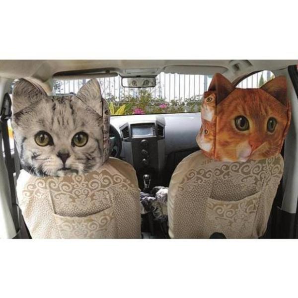 超絶リアルな猫柄カーシートカバー 猫 ヘッドレストカバー かわいい おもしろ 車カバー インテリア ...