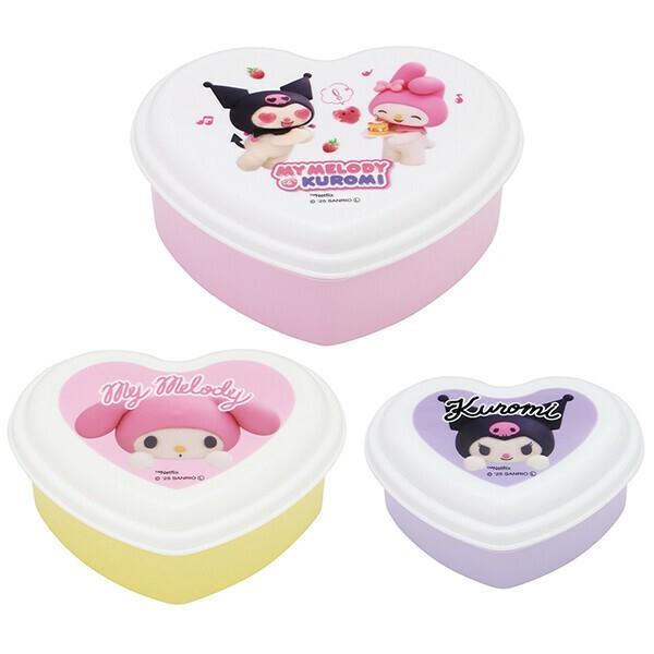 マイメロディ・クロミ Netflix柄 シール容器 3個セット ハート 保存容器 お弁当箱 入子式 ...