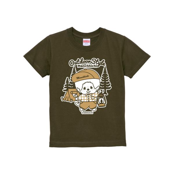 アウトドアモンチッチ　子供Tシャツ　ランタン　グリーン　キッズ  キャラT monchhichi か...