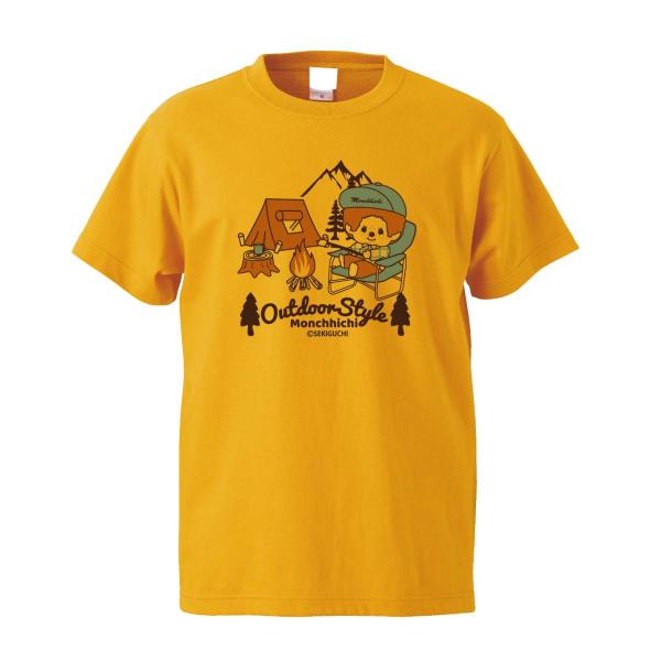 アウトドアモンチッチ　Tシャツ　たきび　イエロー メンズ レディース  キャラT monchhich...