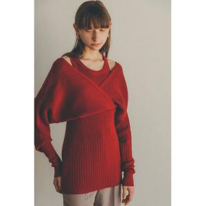 SALE 30%OFF CLANE 正規商品 ニット クラネ カシュ クール レイヤー ニット トップス CACHE COEUR LAYER KNIT TOPS レッド RED 2021秋冬新作｜charger