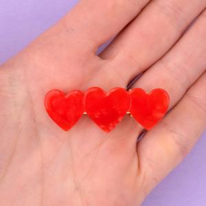 ククシュゼット 正規商品 ヘア アクセ クリップ ピン かわいい フランス ギフト Coucou Suzette 3連 ハート クリップ Hearts Hair Clip レッド Red｜charger