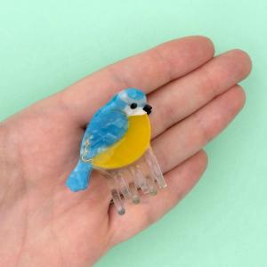 ククシュゼット 正規商品 ヘア ミニ  鳥 シジュウカラ  Coucou Suzette アオガラ ミニ クロー Blue Tit Mini Hair Claw ブルー×イエロー｜charger