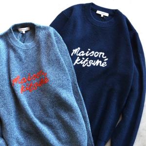 メゾンキツネ ニット MAISON KITSUNE ハンドライティング コンフォート ジャンパー HANDWRITING COMFORT JUMPER ネイビー/ブルー 2色展開 2023秋冬新作｜charger