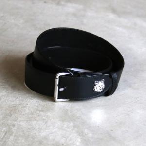 メゾンキツネ ベルト MAISON KITSUNE メタル フォックス ヘッド レザー ベルト 専用ポーチ付き FOX HEAD LEATHER BELT ブラック BLACK 2024春夏新作｜charger