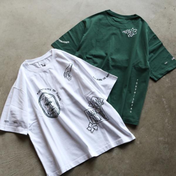 メゾンキツネ ユニセックス Tシャツ MAISON KITSUNE アート スタンプ オーバーサイズ...