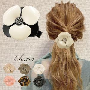バレッタ カメリア 大きめ  花  キラキラ クリップ