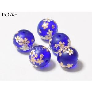桜 転写 ビーズ 丸玉 ラウンド 和風 約14mm (4個入り) トンボ玉 ガラスビーズ