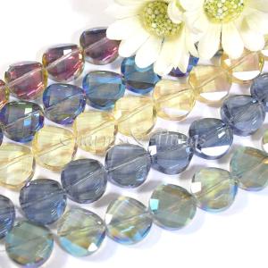 大粒グラスビーズ 多面カット 14mm オーロラ加工 アクセサリーパーツ 平丸 ガラスビーズ 硝子 素材 ハンドメイド