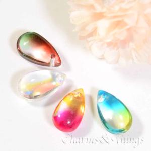 ガラス 雫 ビーズ 約14mm グラデーション (4個入り) グラスビーズ  アクセサリーパーツ ハンドメイド