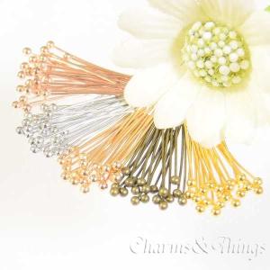 アクセサリーパーツ 丸玉ピン 2cm 線径0.4~0.5mm ボールピン 丸ピン （5ｇ入り）約100本真鍮製 pin  ハンドメイド ビーズ