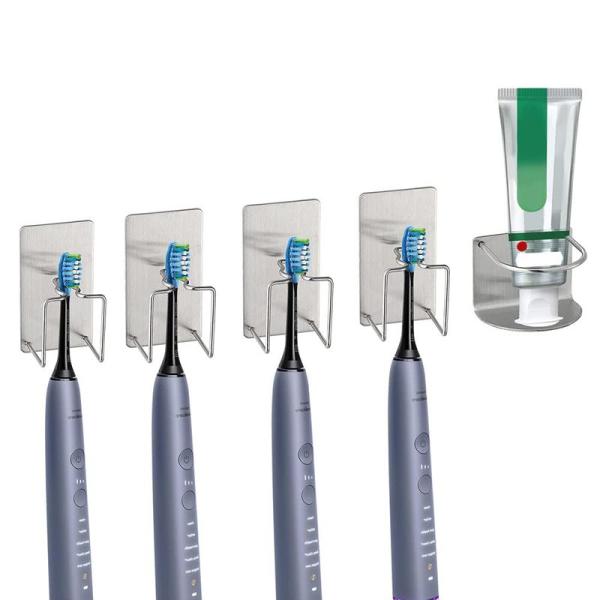 Phitruer 歯ブラシホルダー + 歯磨き粉ホルダー 5個組セット ステンレス製 歯ブラシ立て ...