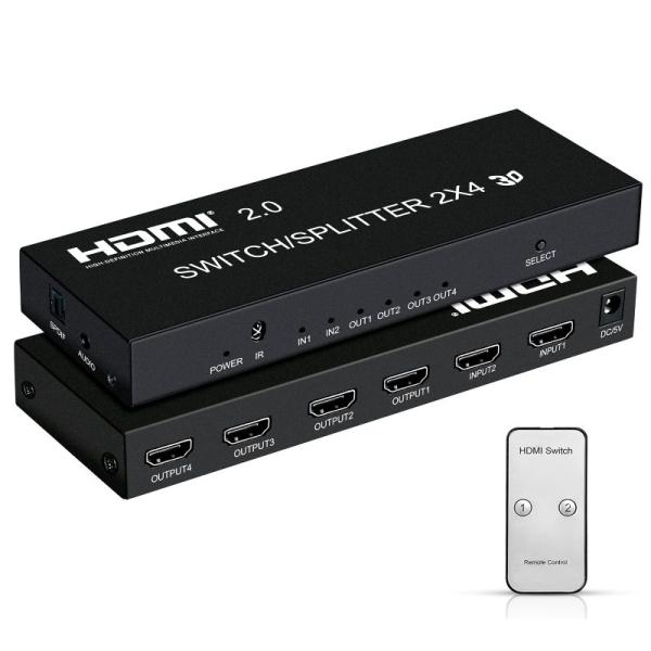 avedio links HDMI 分配器 4K@60Hz 2入力4出力 HDMI切替器 リモコン付...