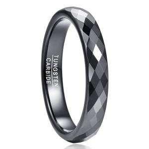 ヌンカド メンズリング 指輪 タングステン 菱形 多面カット キラキラ シンプルリング 細身 結婚指輪 幅:4mm ブラック プレゼント 1
