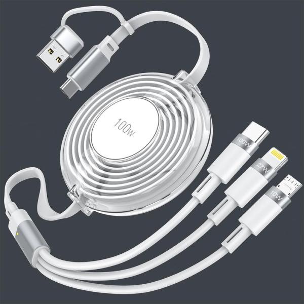 100W/2024新設計充電ケーブル 巻き取り 3in2 USB Type C ケーブルPD対応 1...